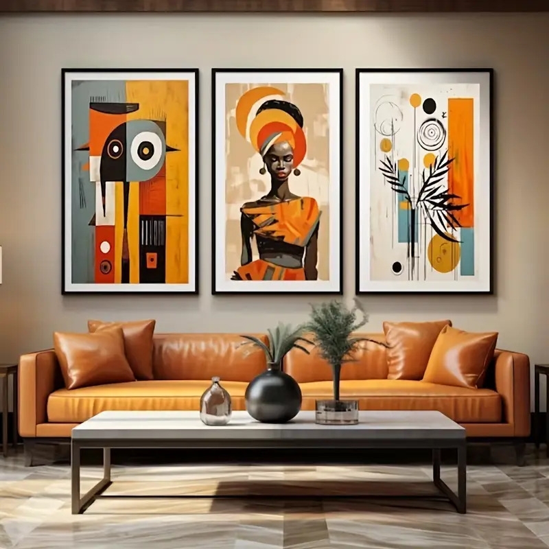 3pcs abstract ethnic african wall art set afro bohemian canvas decor   art for bedroom living room   wall decoration no framed details 0