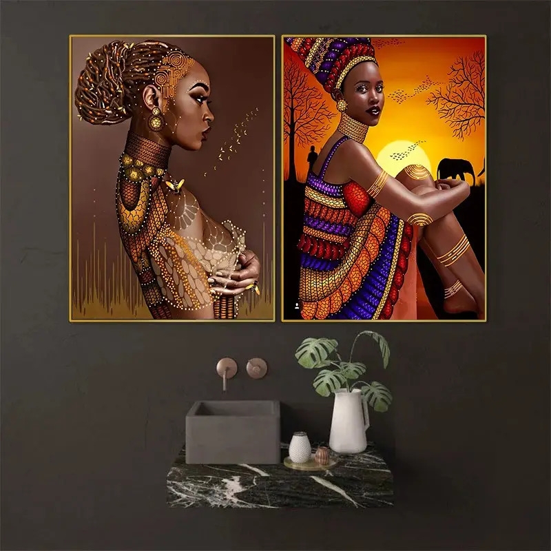 3pcs african woman canvas wall art beautiful black women wall art print painting modern wall art ideal gift for bedroom living room kitchen corridor decor 11 8x15 7 15 7x23 6 19 6x27 5inch unframed 3