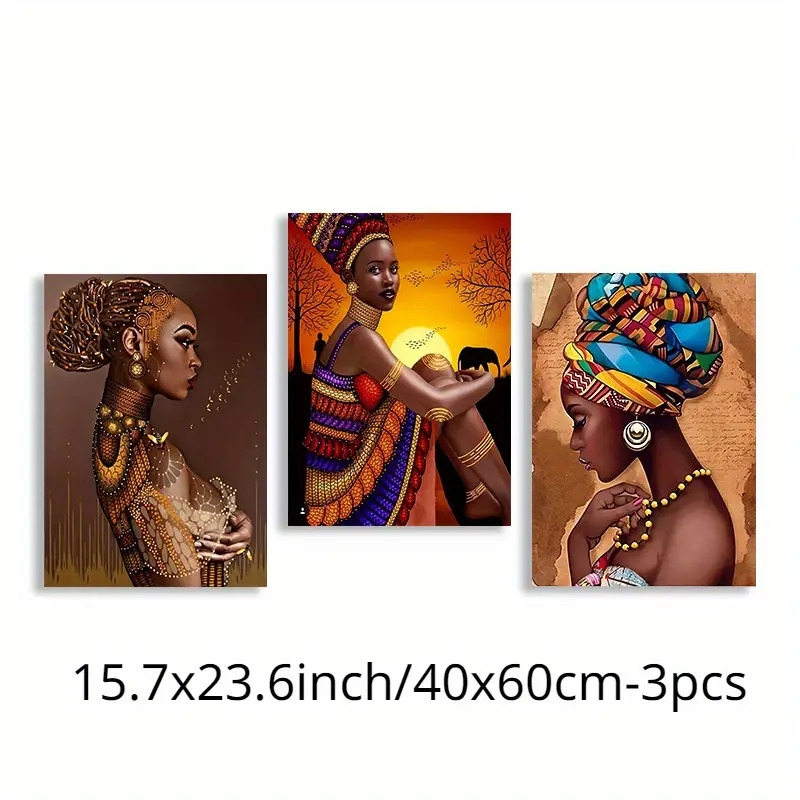 3pcs african woman canvas wall art beautiful black women wall art print painting modern wall art ideal gift for bedroom living room kitchen corridor decor 11 8x15 7 15 7x23 6 19 6x27 5inch unframed 10