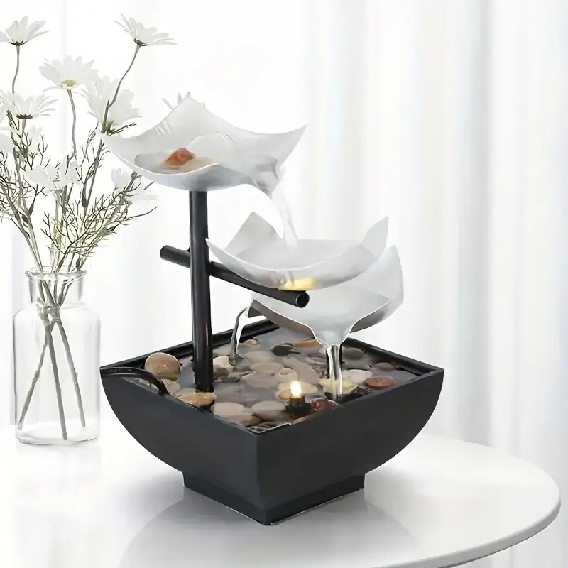 1pc modern usb powered relaxation indoor tabletop fountain automatic pump with power switch deep basin with natural river rocks and   feature fountains for living room office home decor details 1