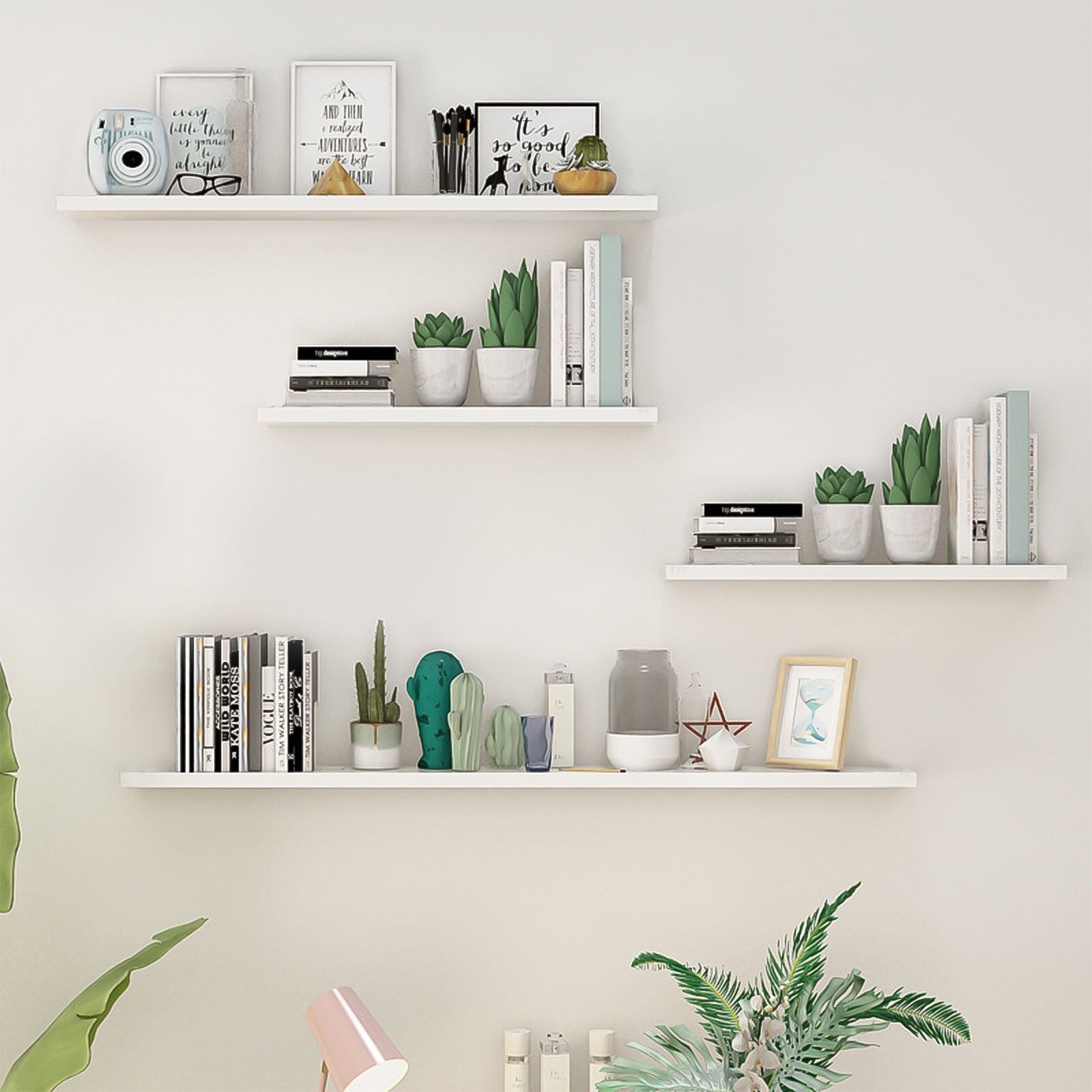 Set of 4 Wall Mounted Floating Shelves 6in Wide for Bedroom Living Room Bathroom Kitchen Office Wall Storage