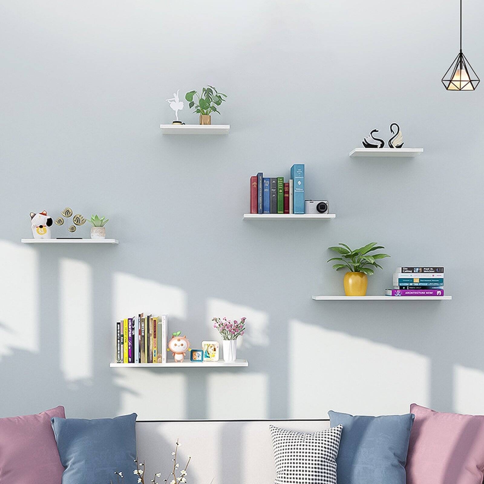 Set of 4 Wall Mounted Floating Shelves 6in Wide for Bedroom Living Room Bathroom Kitchen Office Wall Storage