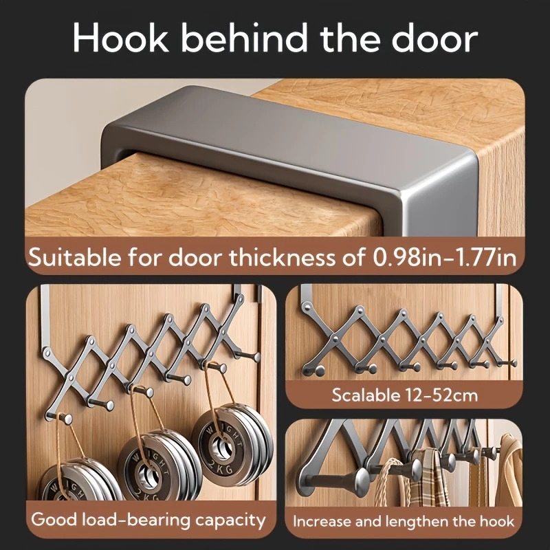 现代金属门钩 - 6个可折叠无孔储物架，节省空间的门挂钩，适用于外套、包、围巾 - 适合卧室、浴室和客厅使用 详情 2
