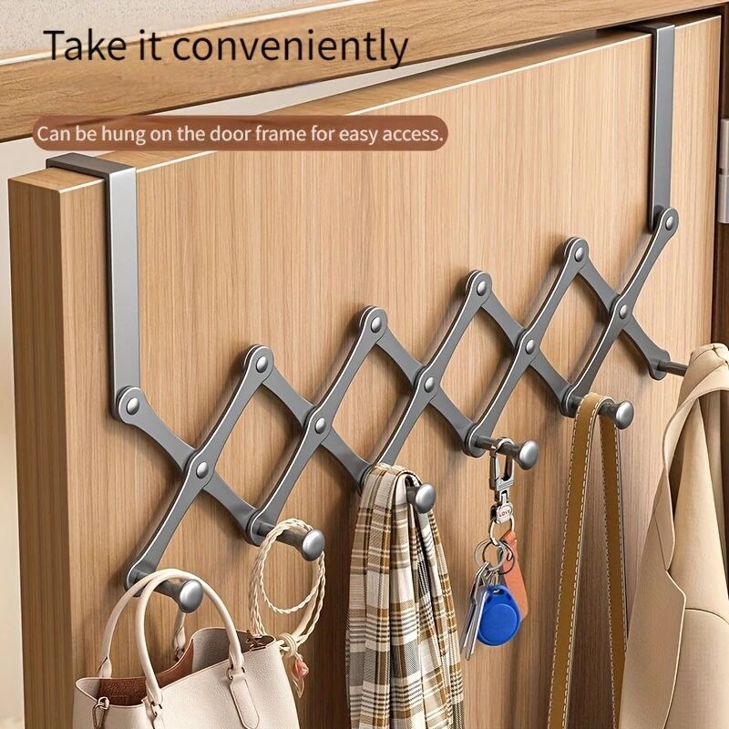 现代金属门钩 - 6个可折叠无孔储物架，节省空间的门挂钩，适用于外套、包、围巾 - 适合卧室、浴室和客厅使用 详情 0
