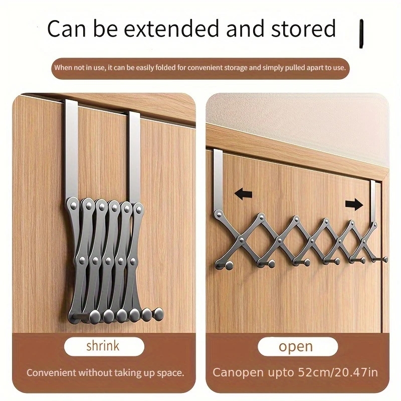 现代金属门钩 - 6个可折叠无孔储物架，节省空间的门挂钩，适用于外套、包、围巾 - 适合卧室、浴室和客厅使用 详情 1