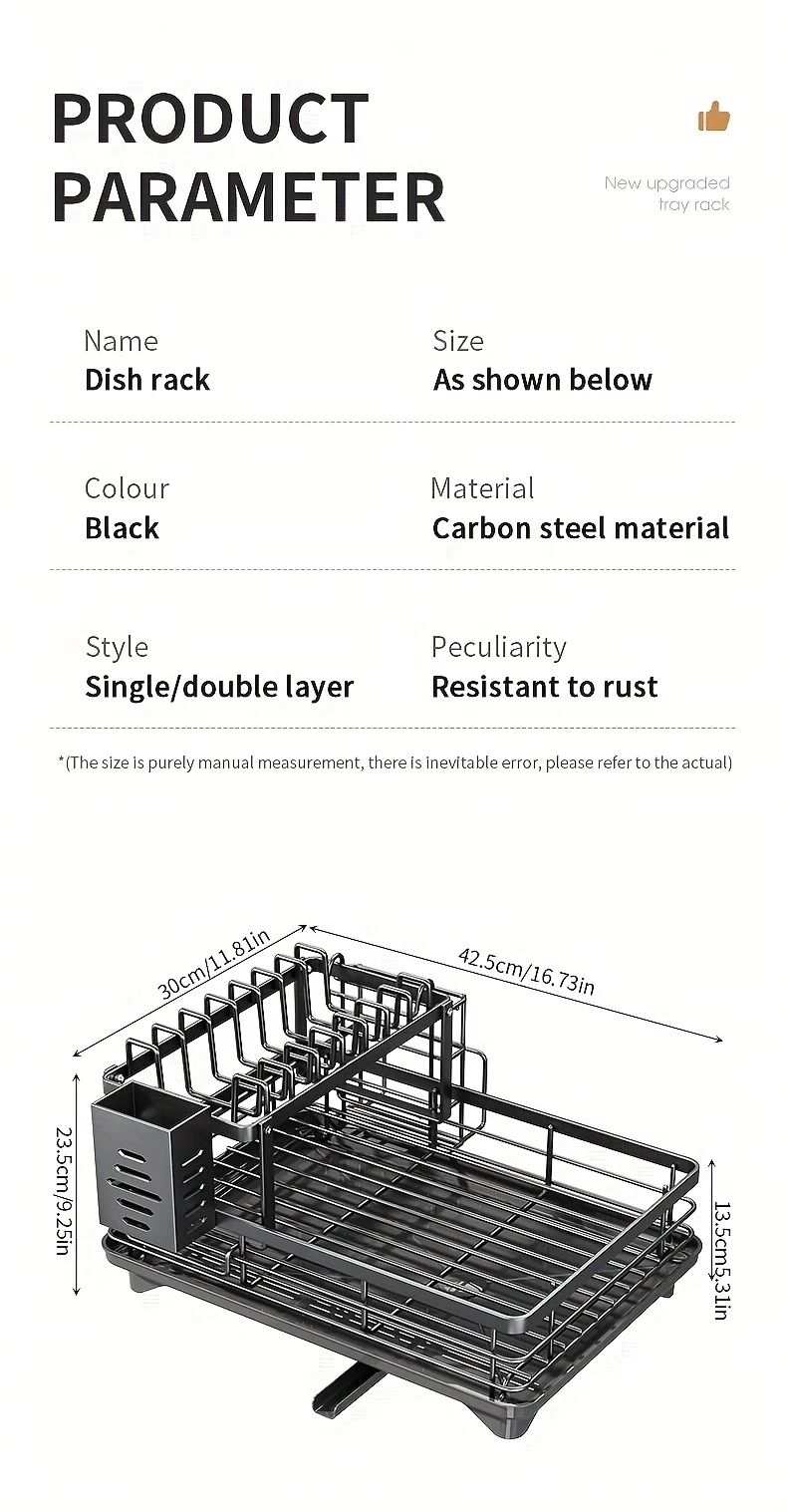 1 件廚房櫃上過水槽的碗碟架，拆卸式更大的容量 2 層碗碟架排水板，帶有雙層碗架、排水板、粘板架、收纳餐具架，黑色 详情 16