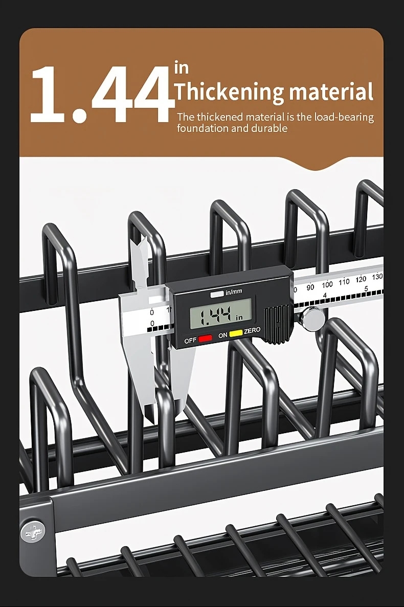 1 件廚房櫃上過水槽的碗碟架，拆卸式更大的容量 2 層碗碟架排水板，帶有雙層碗架、排水板、粘板架、收纳餐具架，黑色 详情 12