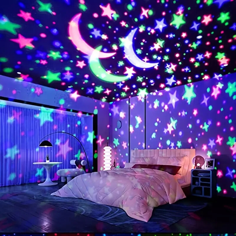 1pc spaceship shaped star projection lamp with 8 color modes usb or battery dual use 0