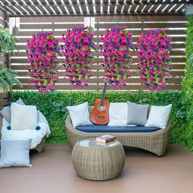 4 件户外人造花牵牛挂饰 - 包括尤加利叶逼真悬挂植物，适合春季和夏季婚礼/家居/花园装饰 详情 1