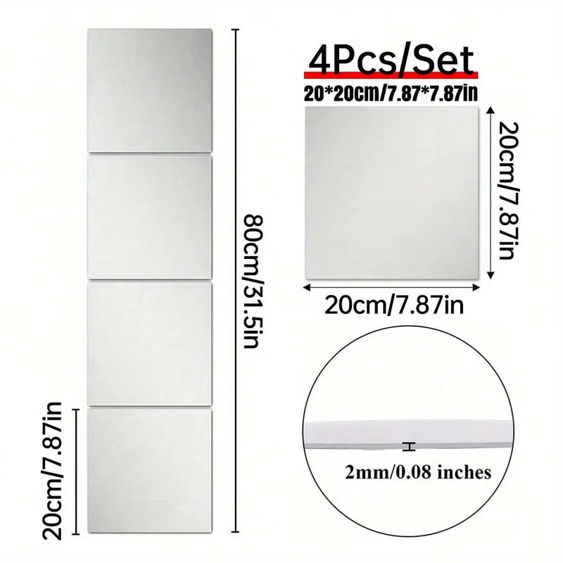 20pcs acrylic square mirror stickers full length self adhesive wall decor safe non glass tiles for home decor modern aesthetic design for bedroom living room kitchen more durable easy installation transform your space details 2