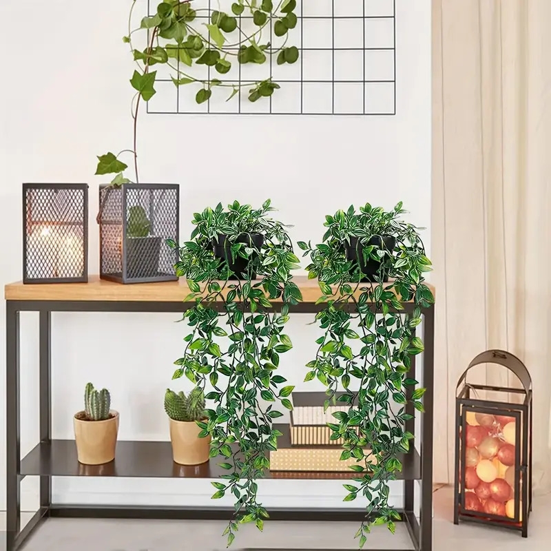 2pcs simulation plant hanging mandala green plant suitable for washroom living room home decor wedding birthday decoration yard office desk shelf decoration spring summer indoor outdoor decor without pot 1