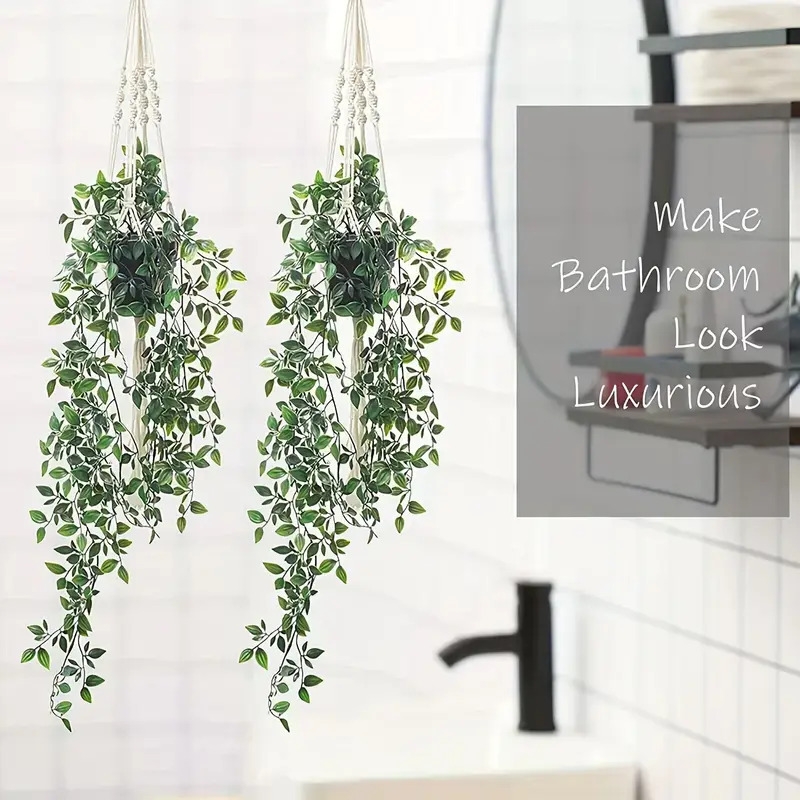 2pcs simulation plant hanging mandala green plant suitable for washroom living room home decor wedding birthday decoration yard office desk shelf decoration spring summer indoor outdoor decor without pot details 1