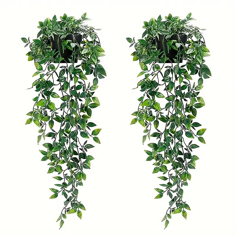 2pcs simulation plant hanging mandala green plant suitable for washroom living room home decor wedding birthday decoration yard office desk shelf decoration spring summer indoor outdoor decor without pot 0