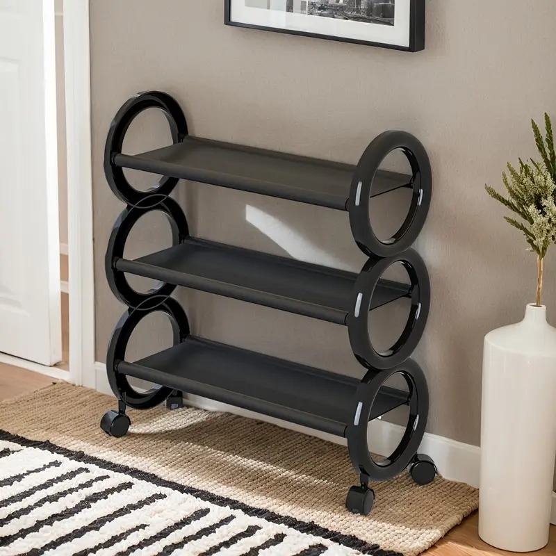 3/4层旋转鞋架带360°万向轮和可爱环形把手 - 节省空间的收纳神器，适用于小户型、玄关及公寓 | 轻松移动，无杂乱，实用又有趣的鞋子存储解决方案 商品详情 4