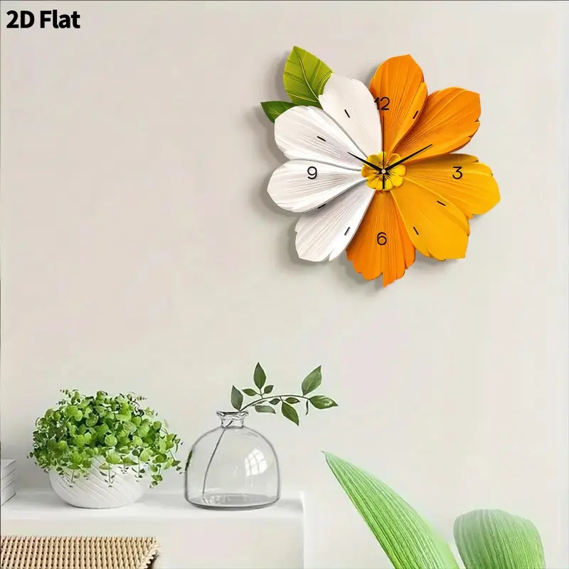 1pc modern minimalist colorful flower wall clock super silent quartz movement no ticking irregular   with     wood material battery operated aa not included for living room bedroom kitchen coffee bar decor stylish   2d flat Product details 5
