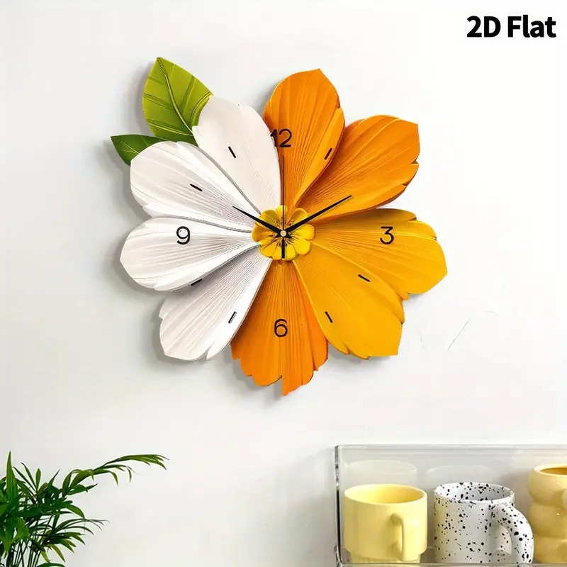 1pc modern minimalist colorful flower wall clock super silent quartz movement no ticking irregular   with     wood material battery operated aa not included for living room bedroom kitchen coffee bar decor stylish   2d flat Product details 4