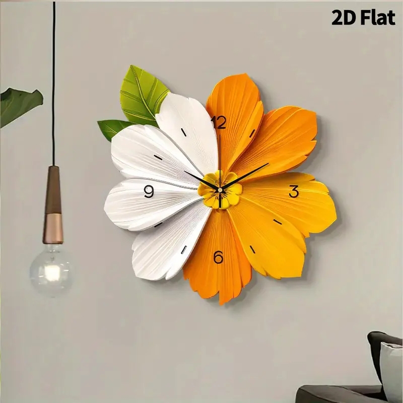 1pc modern minimalist colorful flower wall clock super silent quartz movement no ticking irregular   with     wood material battery operated aa not included for living room bedroom kitchen coffee bar decor stylish   2d flat Product details 3