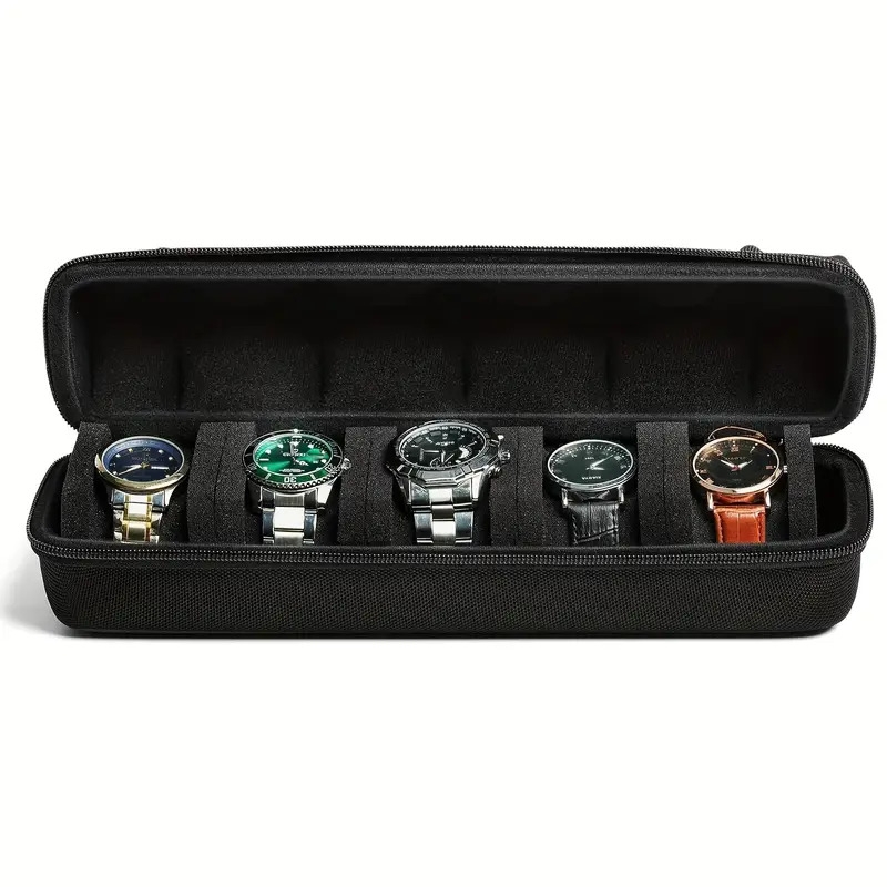 5 slot eva watch travel case with hardshell foam pillows handle secure closure scratch resistant protective storage box for men women watches watch protection sleek style padded interior details 3