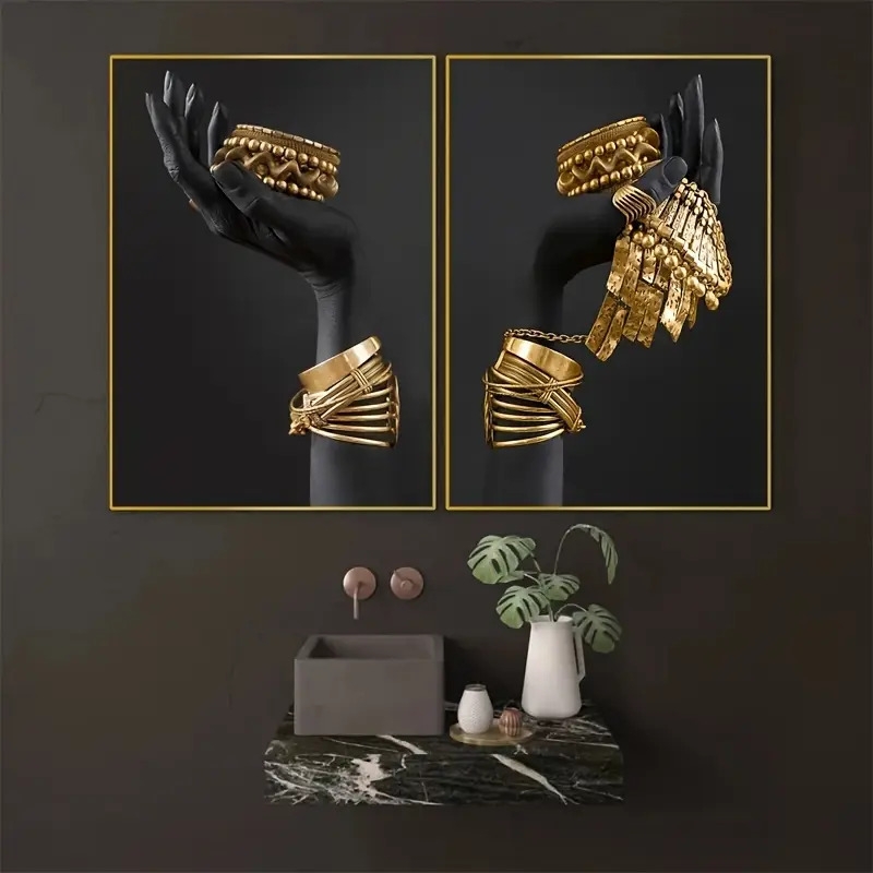 3pcs african woman wall painting art posters and prints big woman holding golden jewelry canvas picture for living room decor no frame details 4