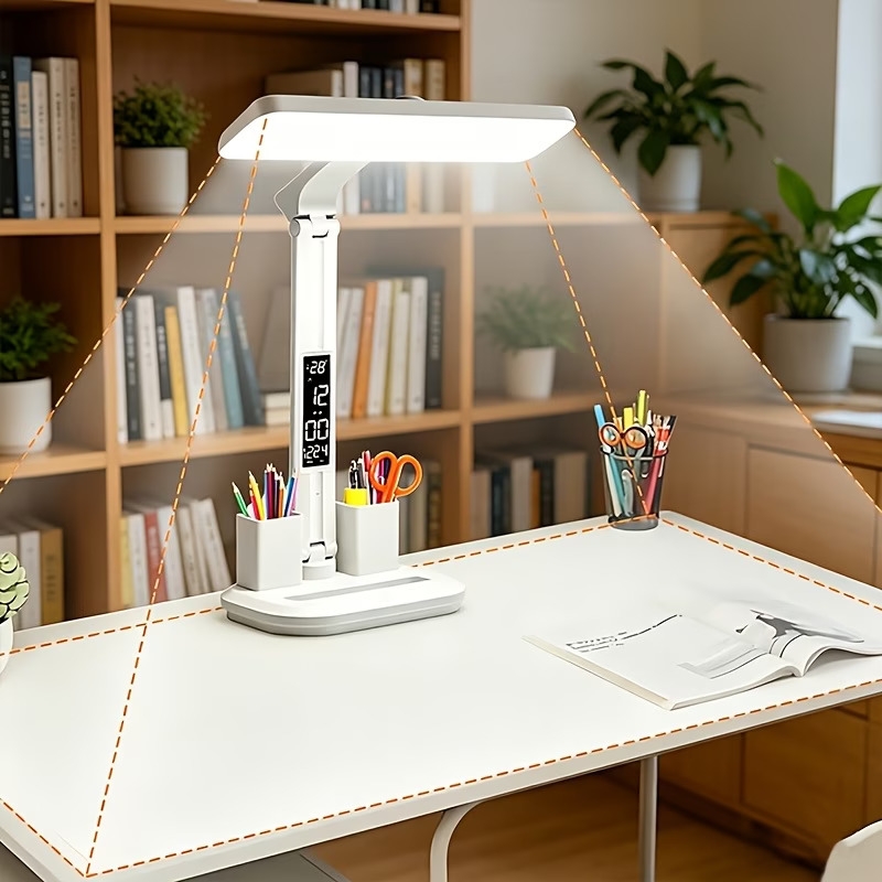 2026 new product foldable multifunctional study desk lamp 3     dimming learning table lamp with clock and pen holder bedroom reading lamps Product details 4