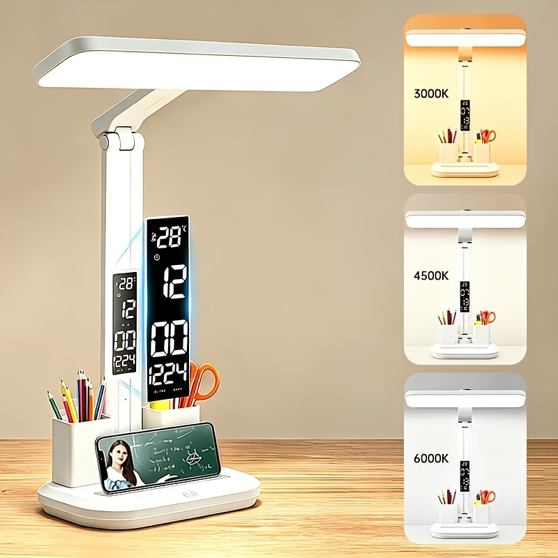 2026 new product foldable multifunctional study desk lamp 3     dimming learning table lamp with clock and pen holder bedroom reading lamps Product details 0
