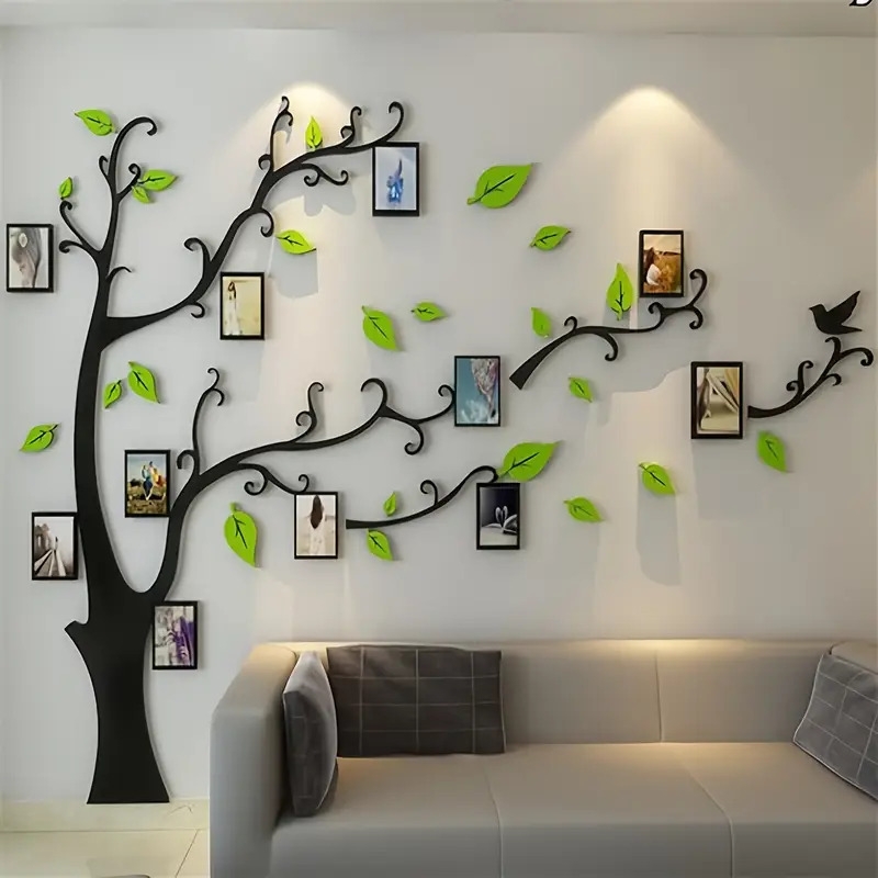 1 set 3d tree wall stickers diy photo frame tree wall decal family photo frame sticker murals wall decor living room bedroom tv background home decorations christmas new year gift pale green 0