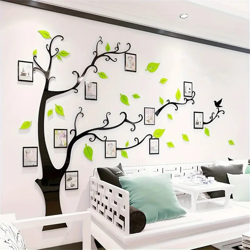 1 set 3d tree wall stickers diy photo frame tree wall decal family photo frame sticker murals wall decor living room bedroom tv background home decorations christmas new year gift pale green details 0