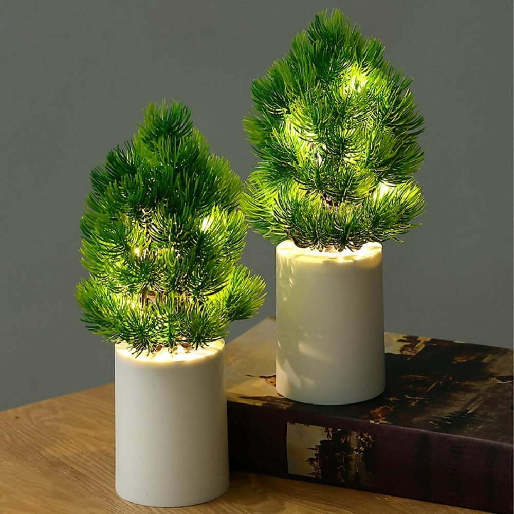 Battery Operated Flower Lamp, LED Artificial Flowers Night Light, Bonsai Table Lamp Warm White for Home Living Room Bedroom Bedside Decoration (Cypress tree light,1 Pack)