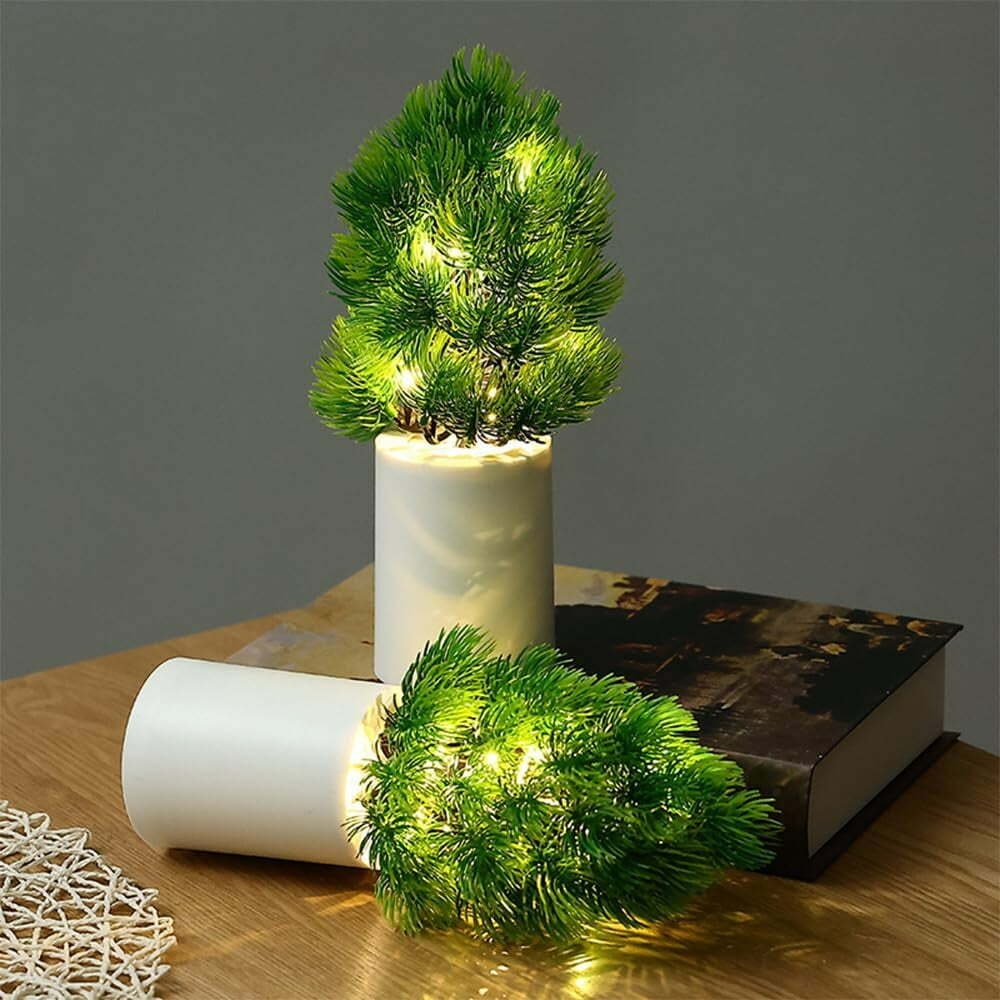 Battery Operated Flower Lamp, LED Artificial Flowers Night Light, Bonsai Table Lamp Warm White for Home Living Room Bedroom Bedside Decoration (Cypress tree light,1 Pack)