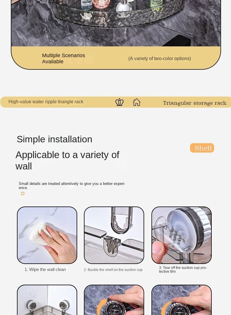 Modern Plastic New Suction Cup Triangle Storage Rack Punch-Free Wall-Mounted Bathroom Toilet Washstand Corner Storage Rack