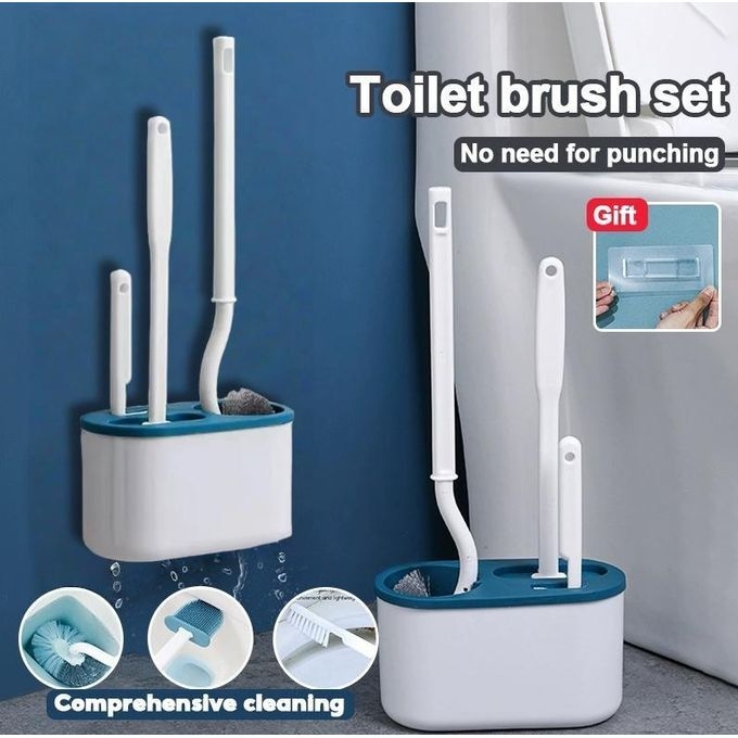 Generic Ensemble De Brosses De Toilette 3 Pièces, Fixation Murale, Gain De Place,Brosse WC Silicone Plate,Brosse De WC