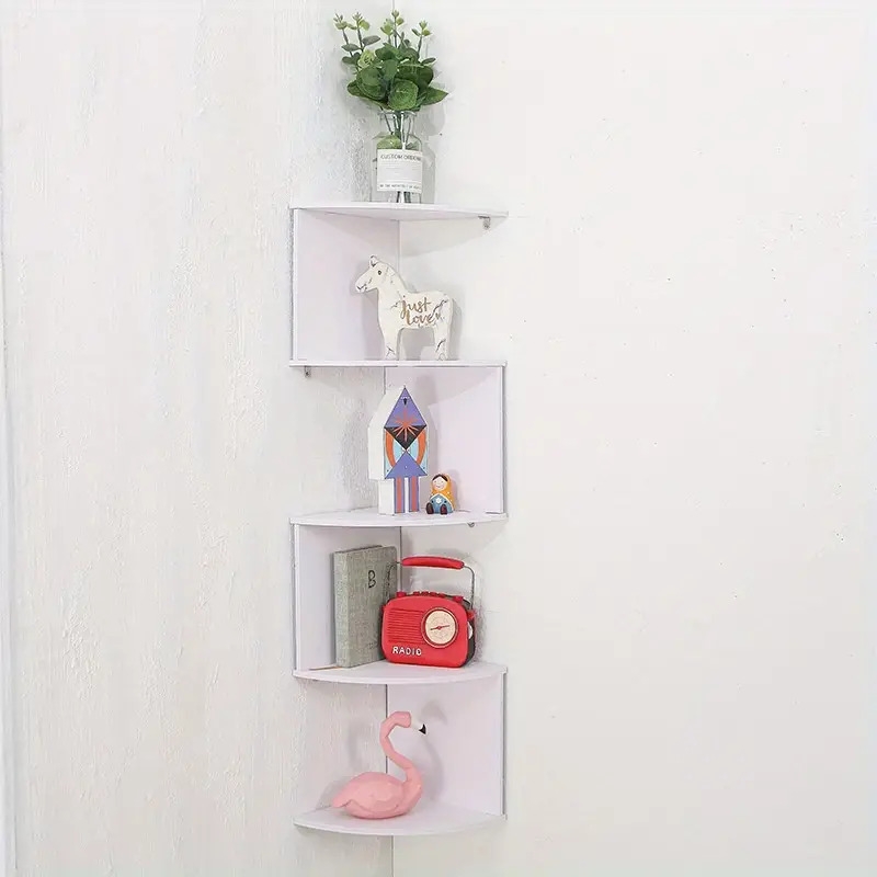 现代壁挂式角落置物架 - 节省空间的弧形设计,多隔层耐用塑料家居装饰,书籍、植物与收纳,小空间解决方案,坚固构造,分层格局,小户型生活必备 商品详情 5