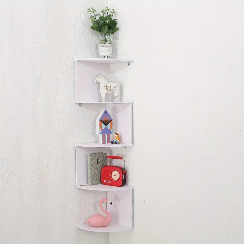 现代壁挂式角落置物架 - 节省空间的弧形设计,多隔层耐用塑料家居装饰,书籍、植物与收纳,小空间解决方案,坚固构造,分层格局,小户型生活必备 商品详情 6