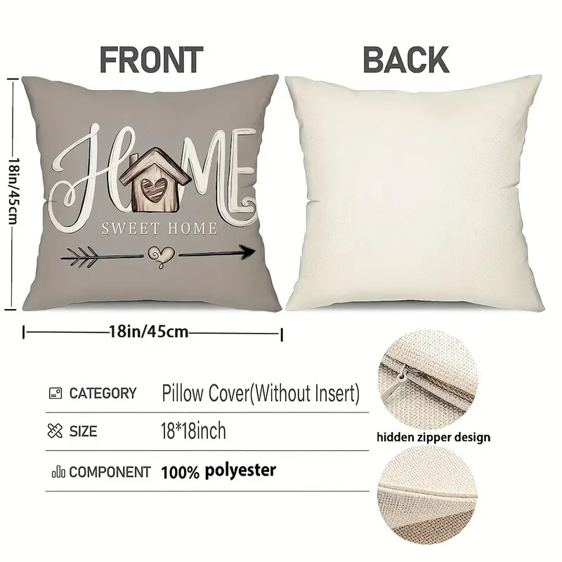 4个农家风抱枕套，18*18英寸桉树叶装饰卡车甜蜜家园春夏靠垫套，家居装饰礼物，适用于门廊、庭院、沙发、客厅、户外，不含抱枕芯 商品详情 1