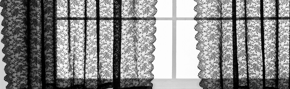 2 panels black sheer lace curtain rose floral patterned Lace Sheer Window Curtain Panels