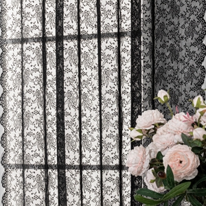Country Inspired black Rose Floral Patterned Lace Sheer Window Curtain Panels Set of 2 Panels