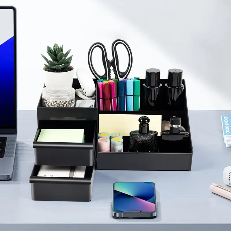 男士黑色塑料台面收纳盒,多隔层可调节搁板 - 现代香水、护肤品及洗漱用品储物架,节省空间的梳妆桌整理器,适用于浴室和卧室 - 理想男性礼物,护肤展示架,坚固结构,易于组装,香水支架,家居组织 商品详情 5