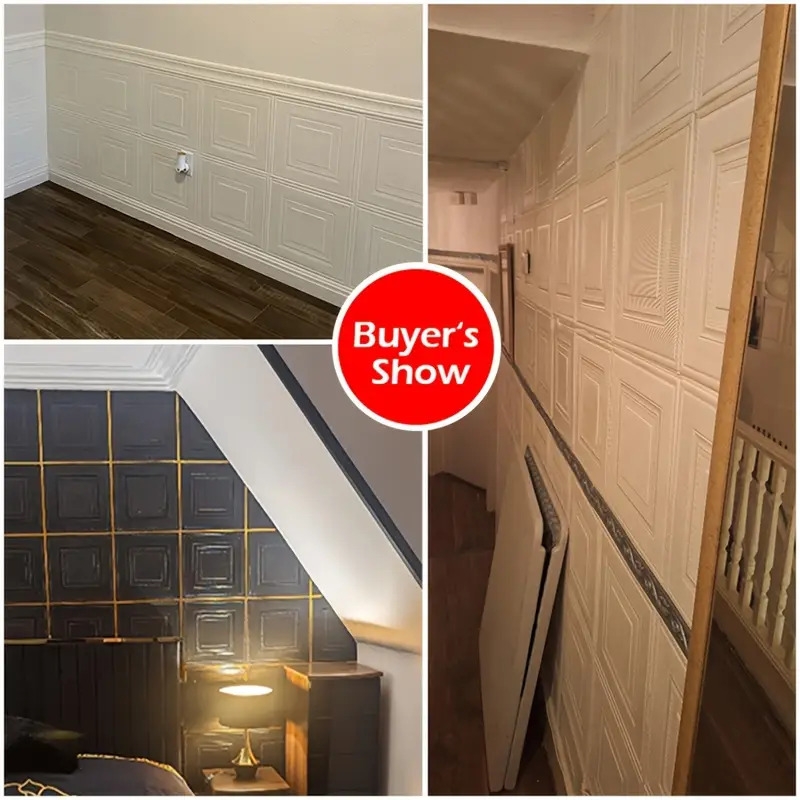 /100片 3毫米厚防水防潮自粘纯色凹凸3d墙纸,xpe材质耐磨可移除,尺寸13.78*13.78英寸,适用于客厅、卧室、浴室、厨房 商品详情 5