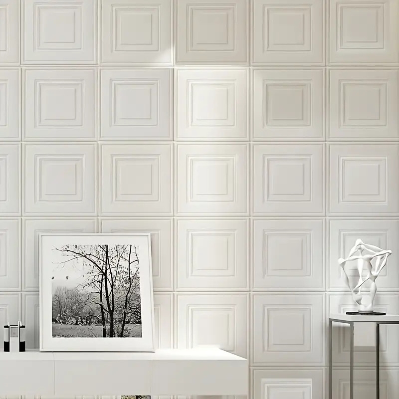 /100片 3毫米厚防水防潮自粘纯色凹凸3d墙纸,xpe材质耐磨可移除,尺寸13.78*13.78英寸,适用于客厅、卧室、浴室、厨房 商品详情 2