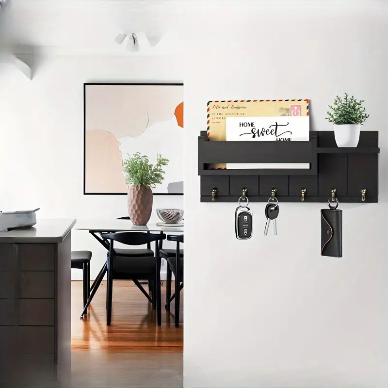 墙壁装饰钥匙架 - 邮件组织者和带托盘的钥匙架，用于走廊厨房农舍装饰，客厅装饰，墙上钥匙挂钩 商品详情 2