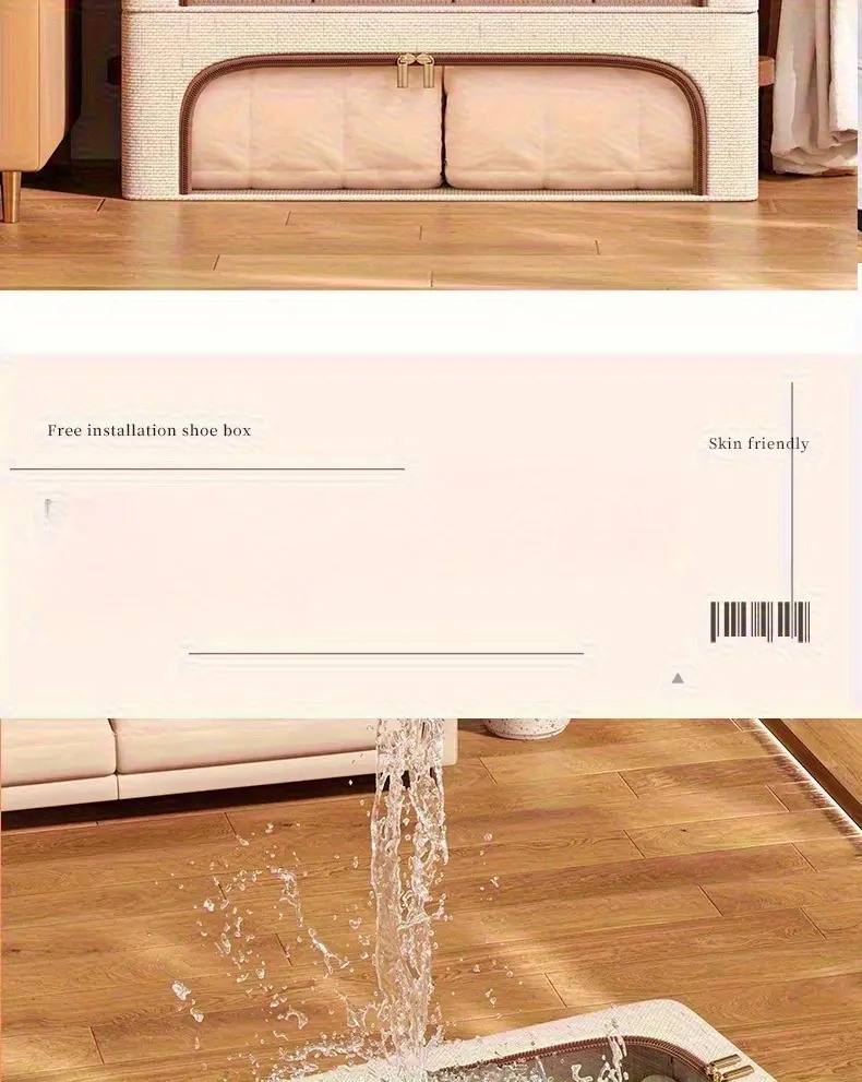 4 个季节均可使用可折叠双窗鞋柜-防尘可堆叠床下收纳器，米色亚麻布复古风格，适用于运动鞋、高跟鞋、鞋子等-节省空间的多用途壁橱和卧室收纳解决方案，鞋柜，中性装饰补充，床下收纳 商品详情 6