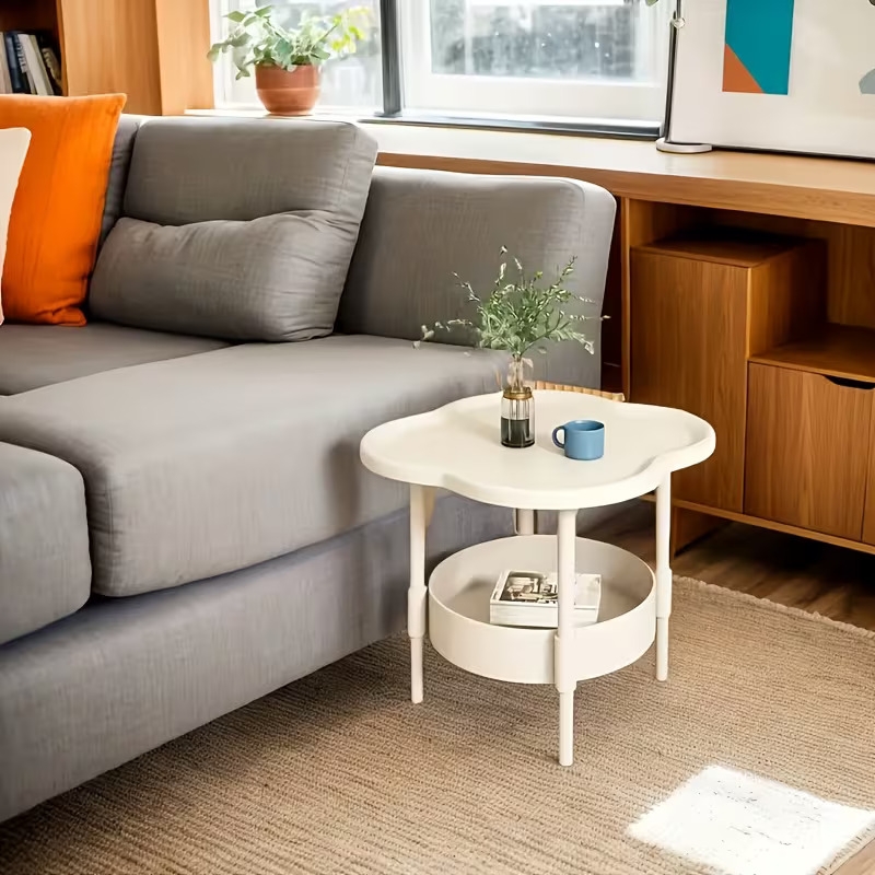 chic modern side table portable creamy sofa accent with storage shelf for living room Product details 7