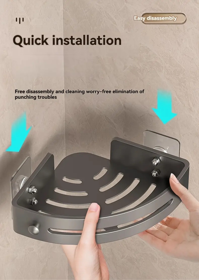 1pc 2pcs bathroom storage rack corner shower caddy organizer punch free corner shelf wall mounted storage rack bathroom accessories details 2