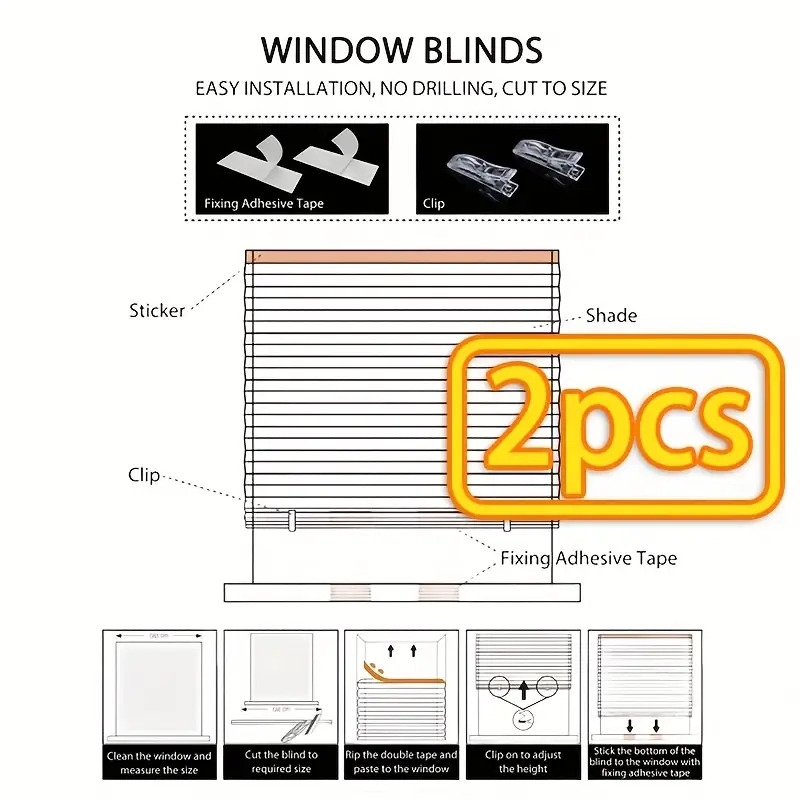 2件可调节尺寸百褶遮阳帘 - 随时轻松安装，可拆卸窗帘 - 适用于房间、客厅、办公室等场所 - 春夏遮阳及室内遮阳 - 多种尺寸与颜色选择，简约装饰 商品详情 3