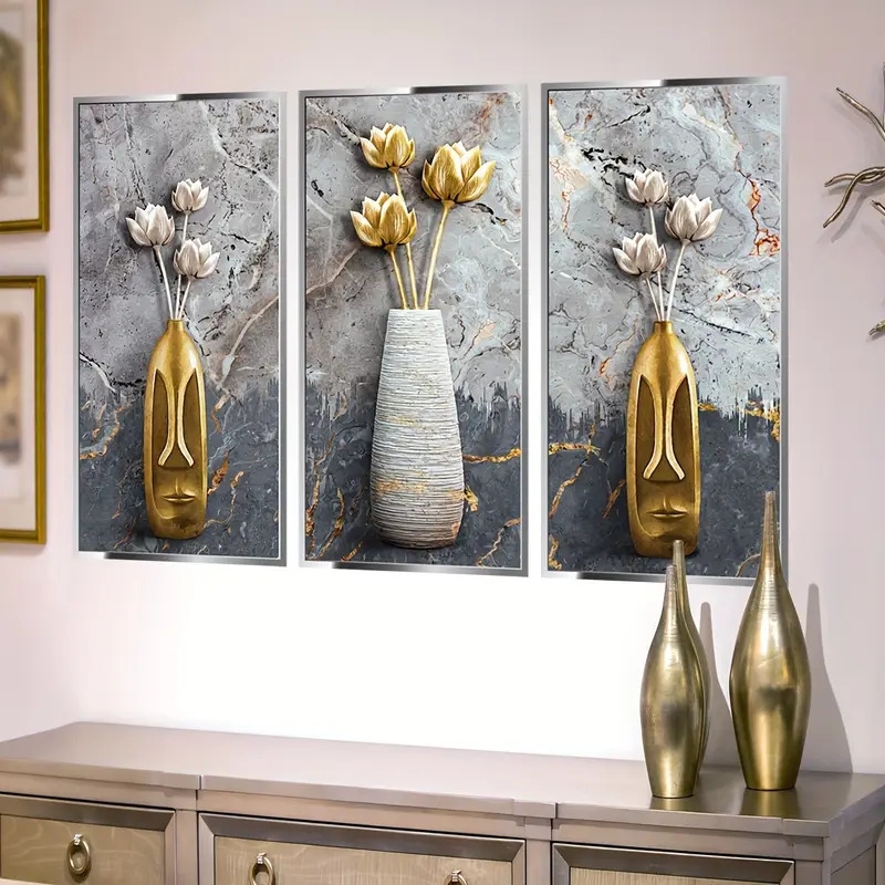 3pcs creative 3d wall sticker floral vase pattern self adhesive wall stickers bedroom entryway living room porch home decoration wall stickers removable stickers wall decor decals details 1