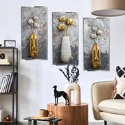 3pcs creative 3d wall sticker floral vase pattern self adhesive wall stickers bedroom entryway living room porch home decoration wall stickers removable stickers wall decor decals details 0
