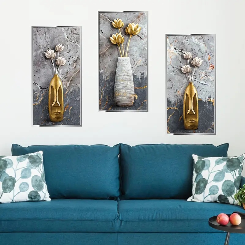 3pcs creative 3d wall sticker floral vase pattern self adhesive wall stickers bedroom entryway living room porch home decoration wall stickers removable stickers wall decor decals details 2