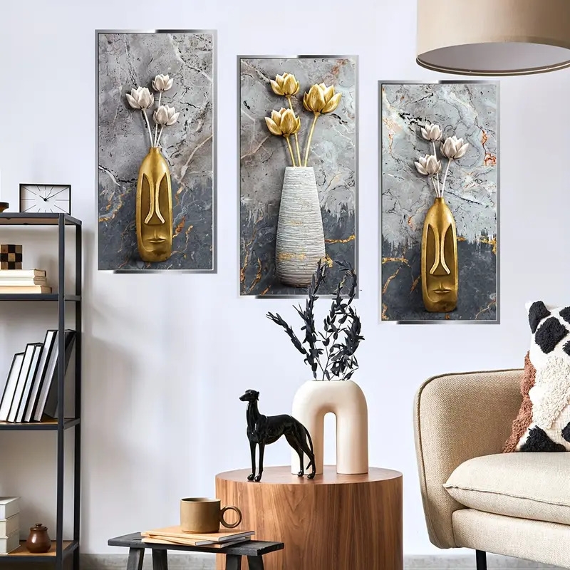3pcs creative 3d wall sticker floral vase pattern self adhesive wall stickers bedroom entryway living room porch home decoration wall stickers removable stickers wall decor decals details 0