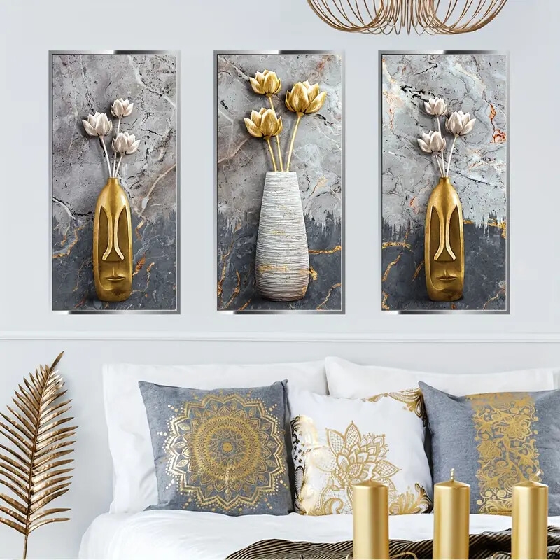 3pcs creative 3d wall sticker floral vase pattern self adhesive wall stickers bedroom entryway living room porch home decoration wall stickers removable stickers wall decor decals details 3