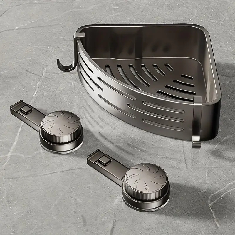 节省空间的吸盘浴室架 - 无需钻孔,强力三角形架带挂钩,适用于淋浴和厕所墙/瓷砖,多功能储物组织者 商品详情 4